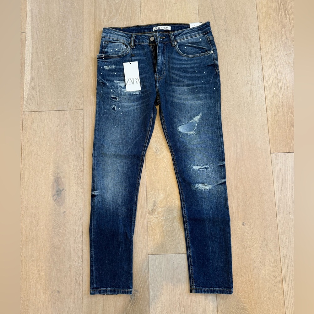 [Brand New] Zara Blue Skinny Distressed Jeans